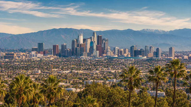 Illustrated city view of Los Angeles