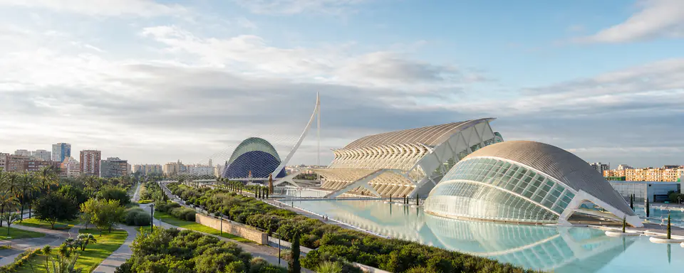 Illustrated panoramic view representing Valencia, Spain, in natural weather light